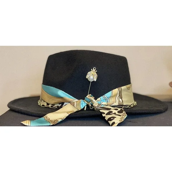 Customized Fedora with Removable Chain and Silk Ribbon Distressed Black Fur Felt Fedora |custom Fedora Hat Made to  main image 3